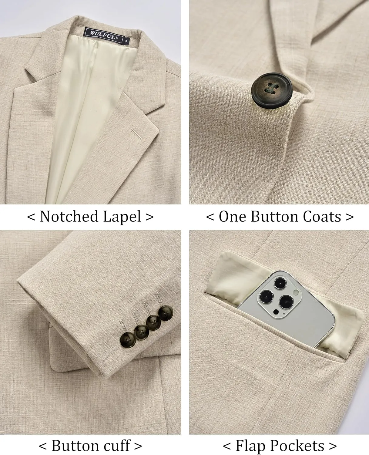 WULFUL Mens Casual Sport Coat Blazer Lightweight One Button Suit Jackets