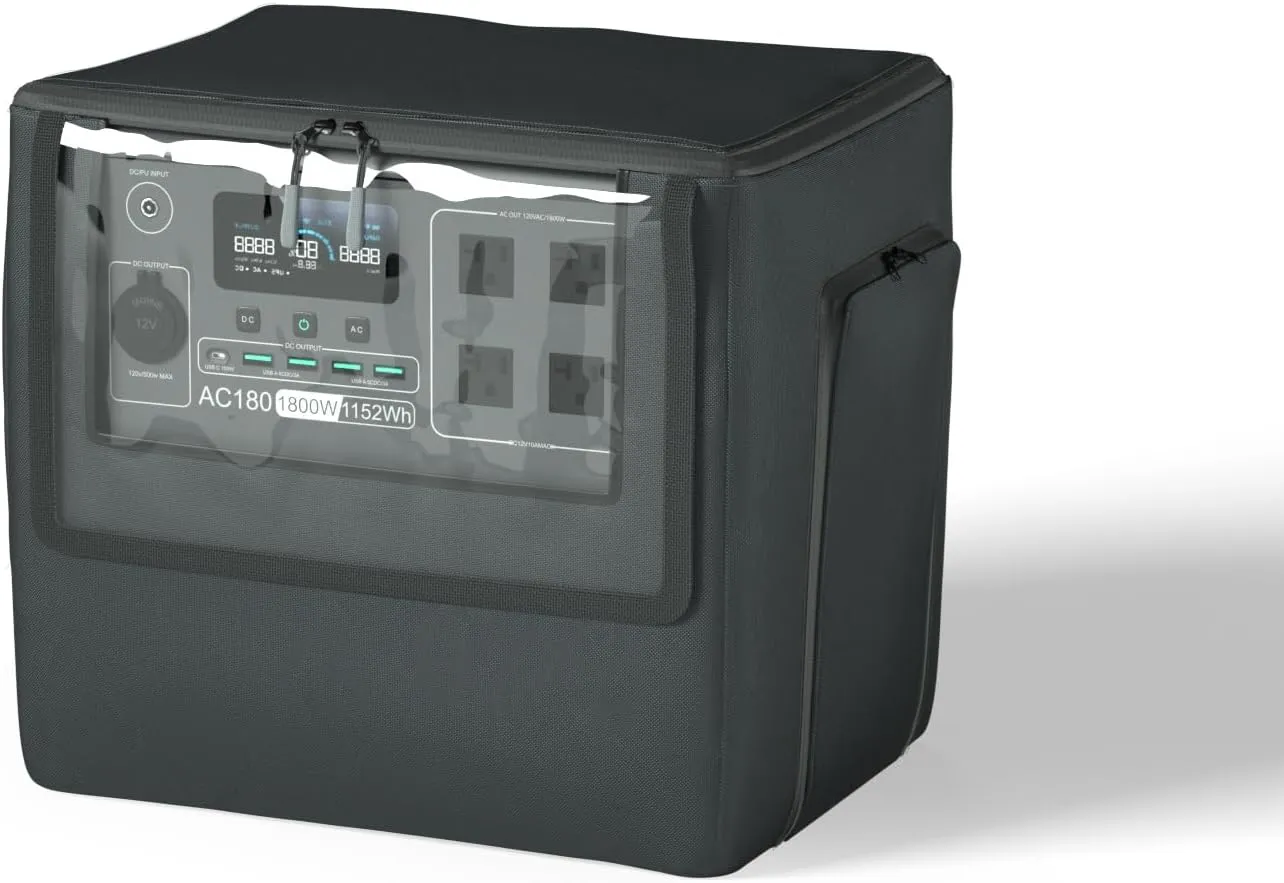 XCZ Outdoor Power Station Cover for BLUETTI AC180 - Waterproof Generator Protector with Ventilation & Transparent Window, Dustproof Solar Storage Cover (Black)