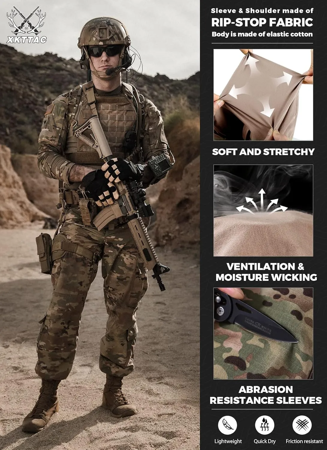 XKTTAC Combat Tactical Shirt for Men with 2-4 Pockets Airsoft-Military-Paintball-Camping Gear Army Security Clothes
