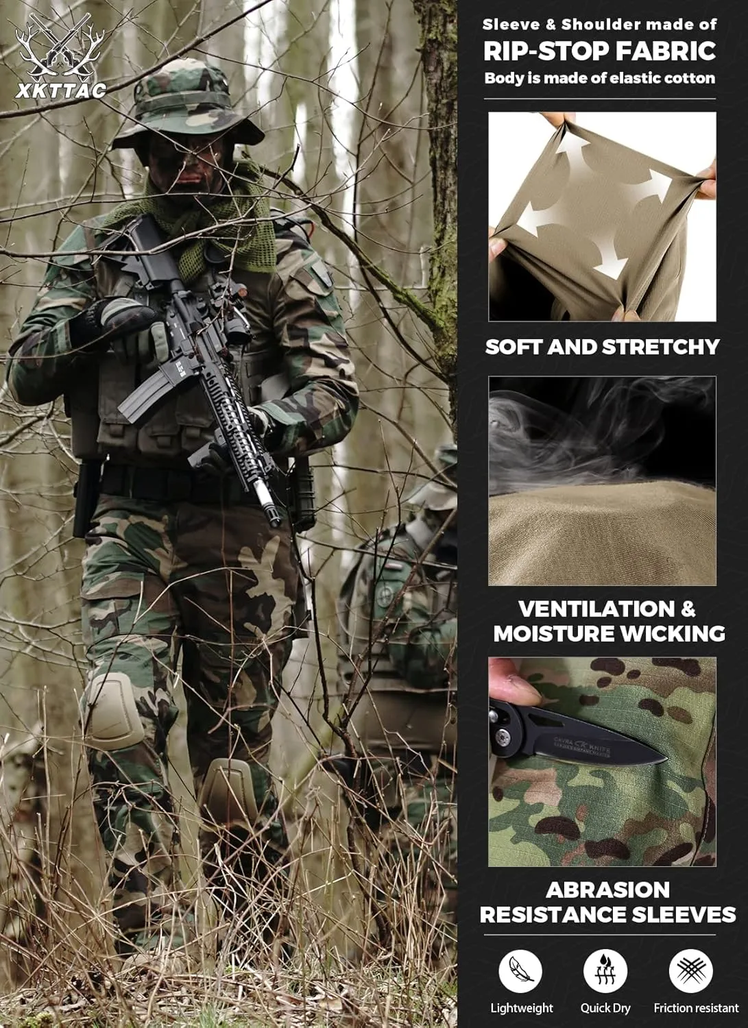 XKTTAC Combat Tactical Shirt for Men with 2-4 Pockets Airsoft-Military-Paintball-Camping Gear Army Security Clothes
