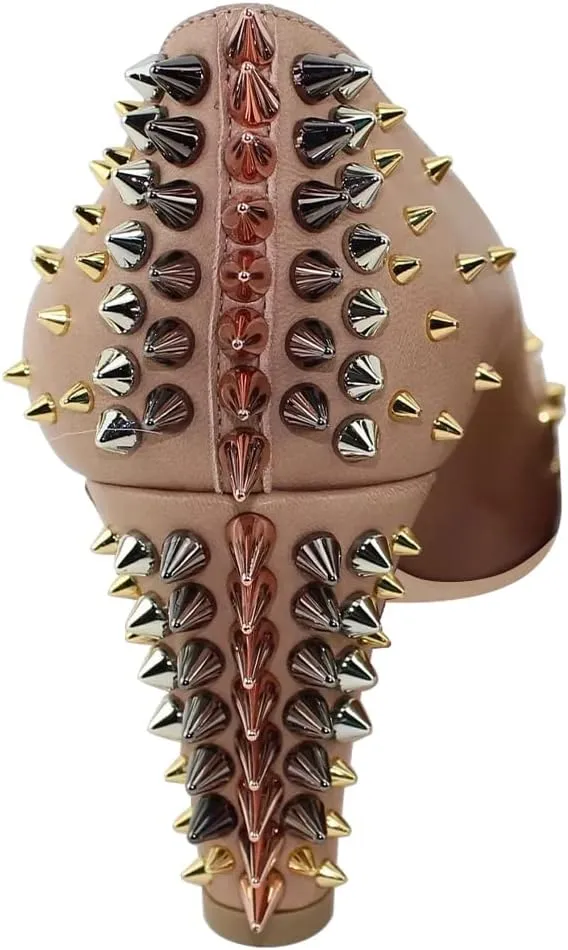 XYD Women Spikes Mid Heel Studded Pumps Pointed Closed Toe Rivets Slip On Edgy Party Dress Shoes
