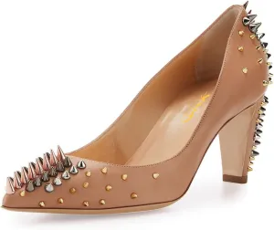 XYD Women Spikes Mid Heel Studded Pumps Pointed Closed Toe Rivets Slip On Edgy Party Dress Shoes